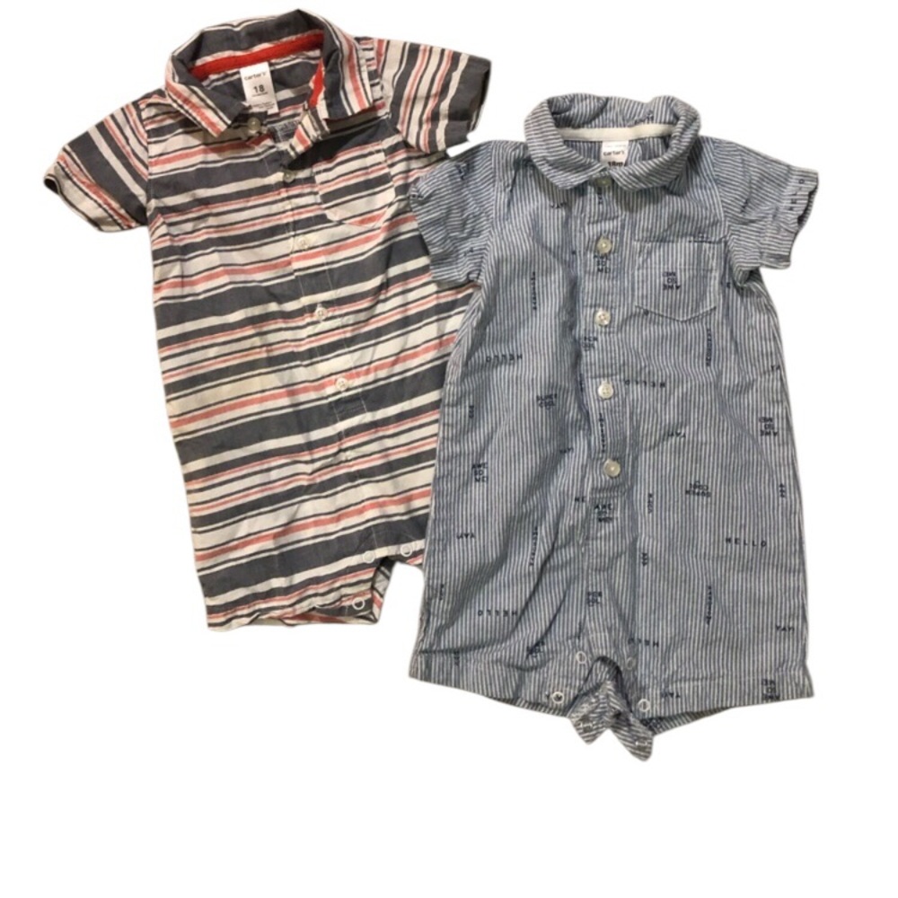 2 pack Carter’s shorts & short sleeve rompers button down Sz 18 Mo